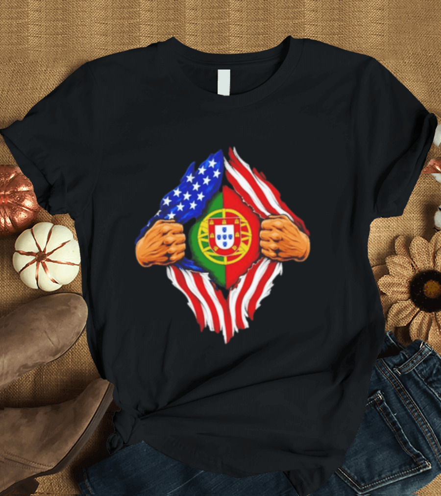 Super Hero American Portuguese Pride Combo Flag T-Shirt