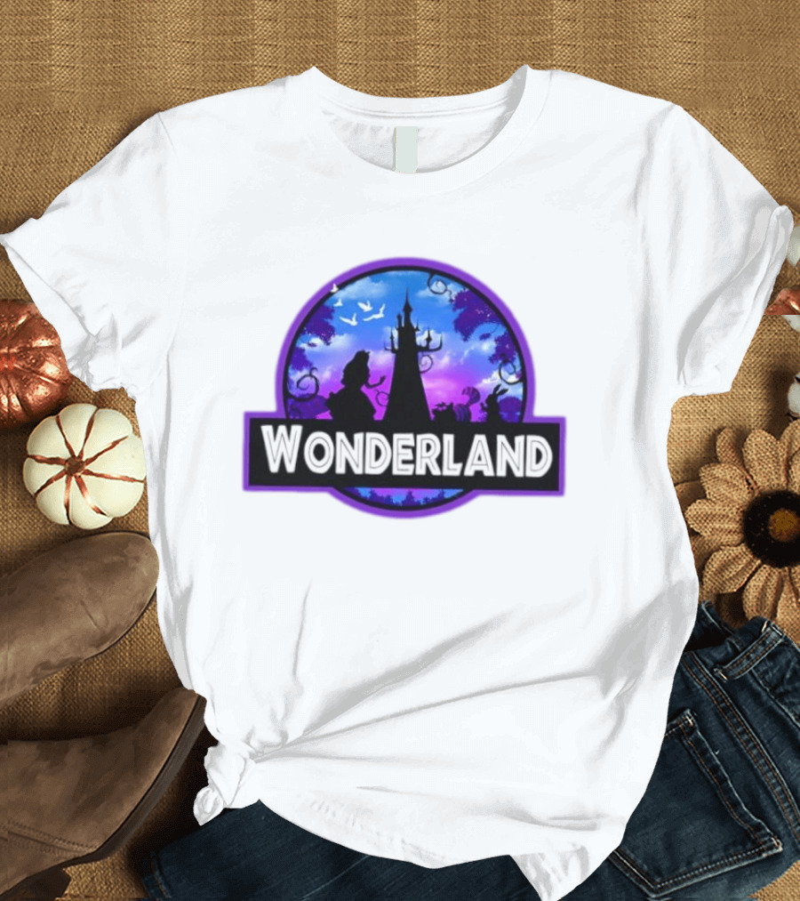 Alice Cheshire Cat White Rabbit Wonderland Disney Fantasy Adventure Movie T-Shirt
