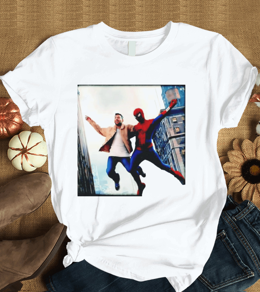 Lionel Messi And Spider Man Jump In City Marvel Cinematic Universe T-Shirt