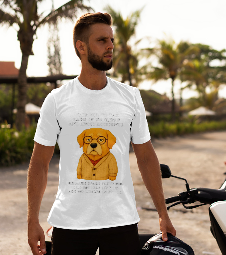 Elderly Golden Retriever Warns To Avoid Accidents Spare Parts For Old Models Not In Stock T-Shirt