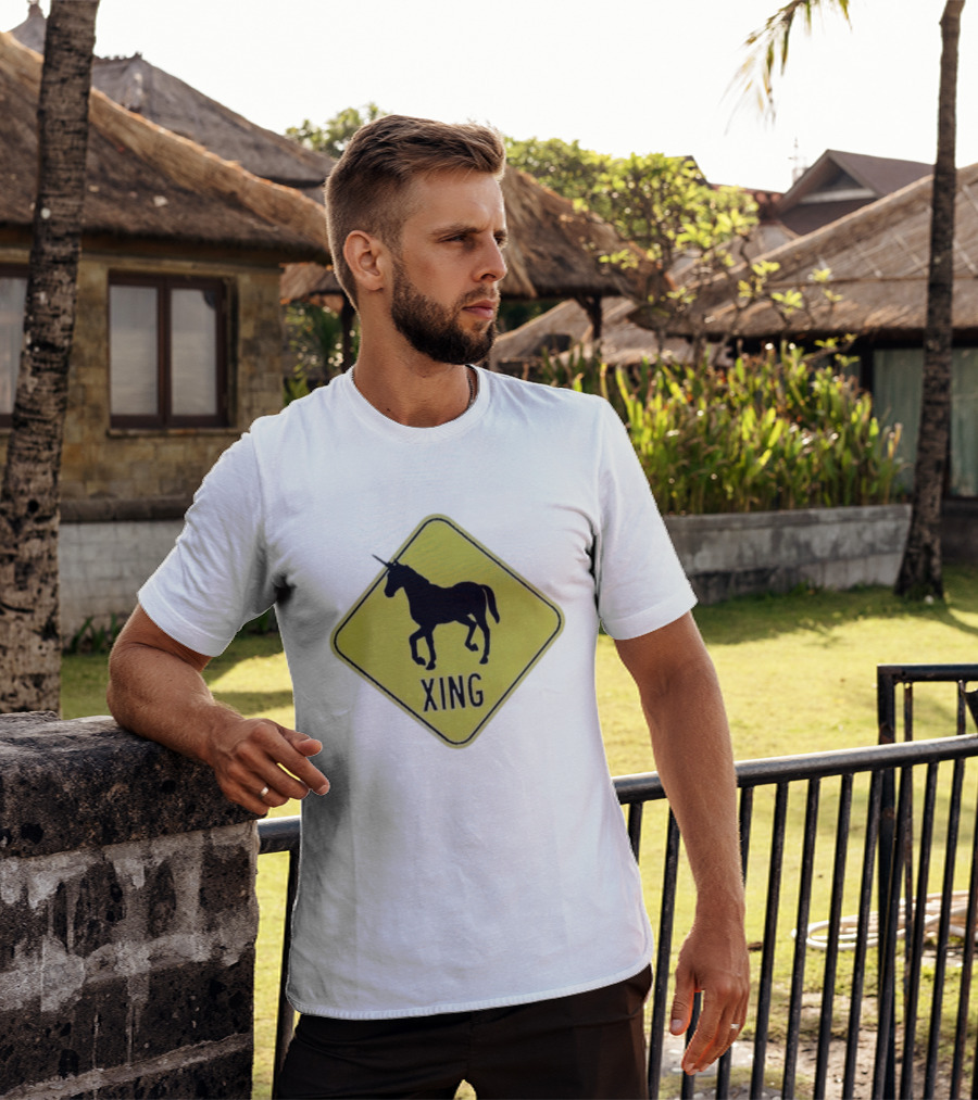 Unicorn Xing Mythical Creature Crosswalk Sign T-Shirt