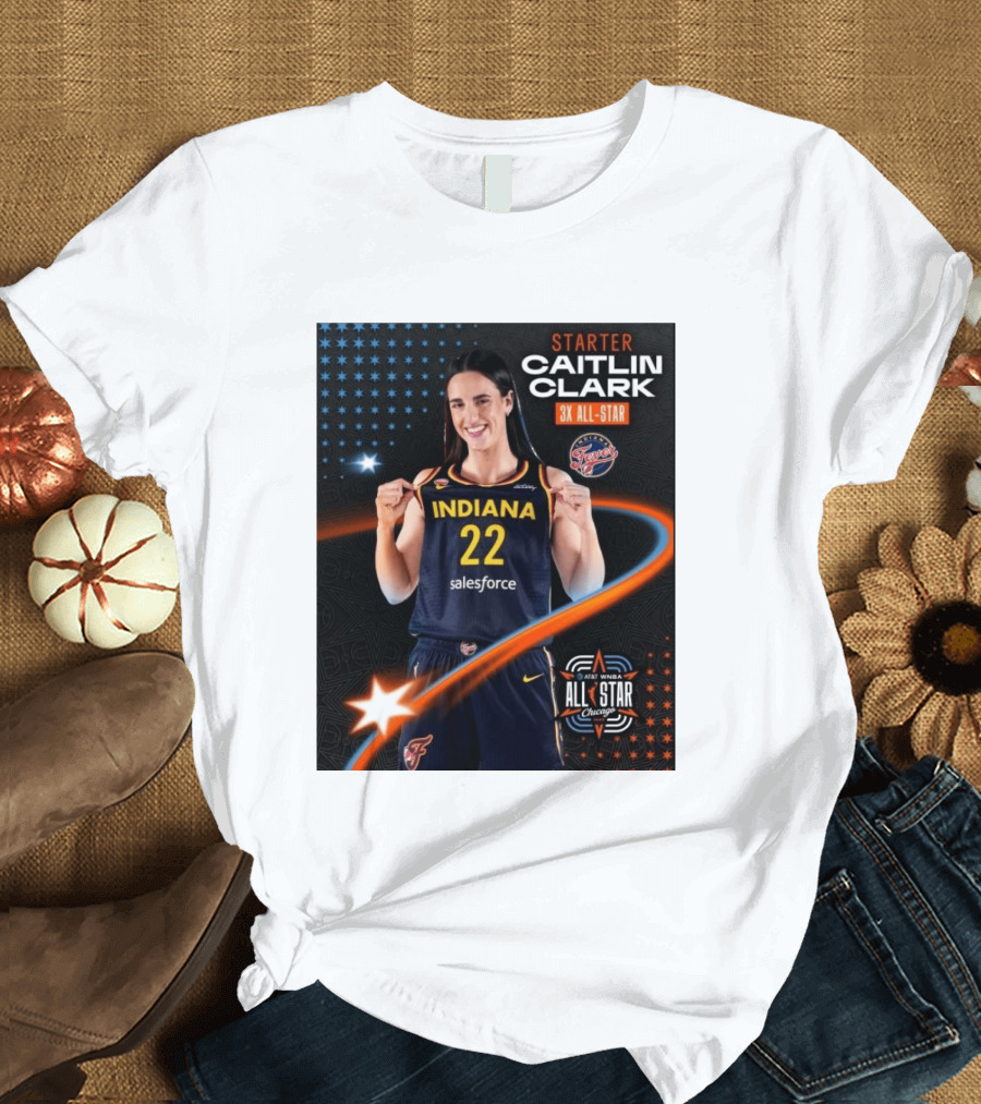Starter Caitlin Clark Indiana 3X All Star Fever AT&T WNBA All Star Chicago T-Shirt