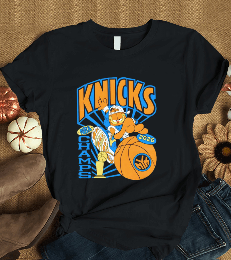 Knicks NBA Champs 2026 Orange Cat Basketball T-Shirt