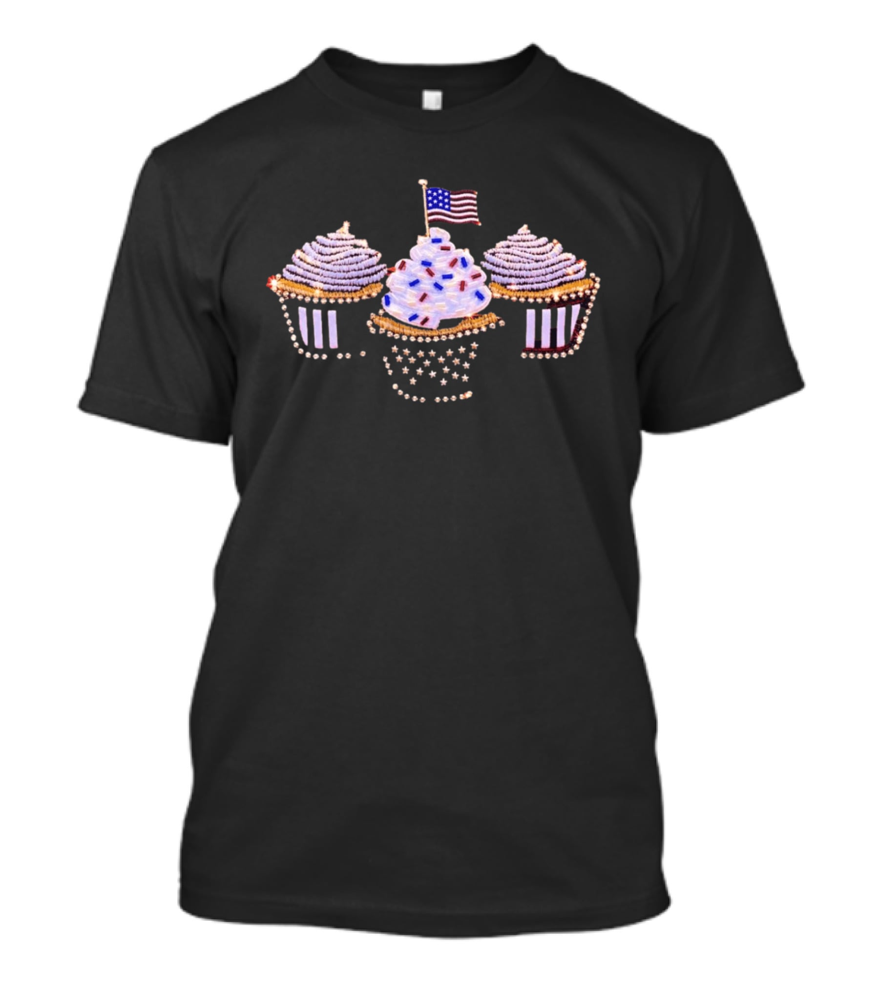 Patriotic Beaded American Flag Cupcake Trio Decor T-Shirt
