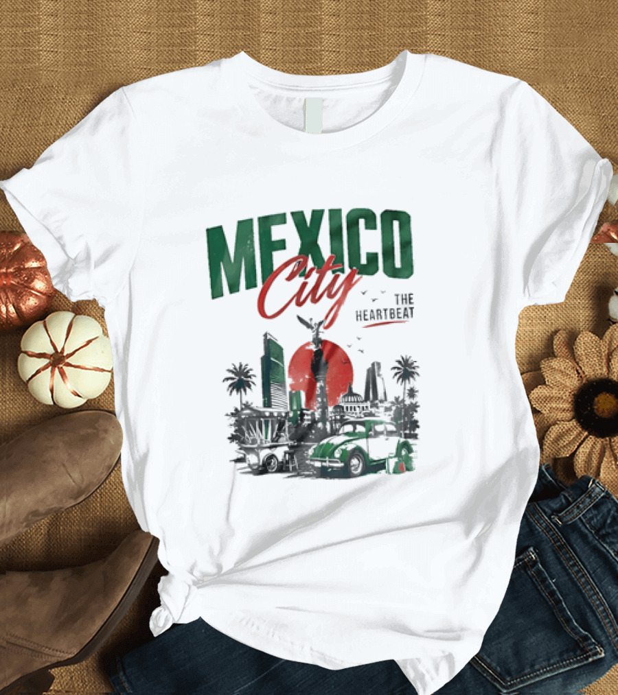 Mexico City Skyline Angel Of Independence Vibrant Heartbeat Landscape T-Shirt