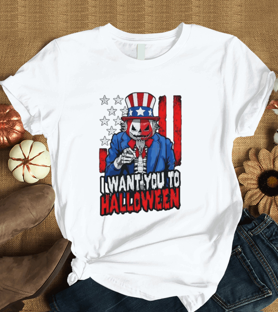 USA Patriotic Zombie Uncle Sam Pumpkin I Want You To Halloween T-Shirt