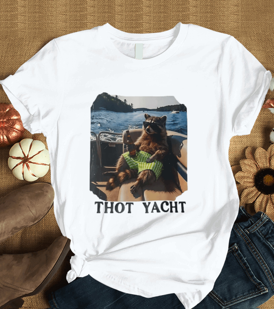 Raccoon Relaxing Thot Yacht Boat Adventure T-Shirt