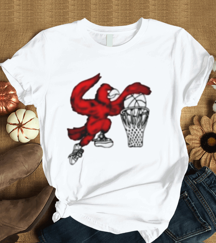 Red Cardinal Bird Dunking Basketball T-Shirt