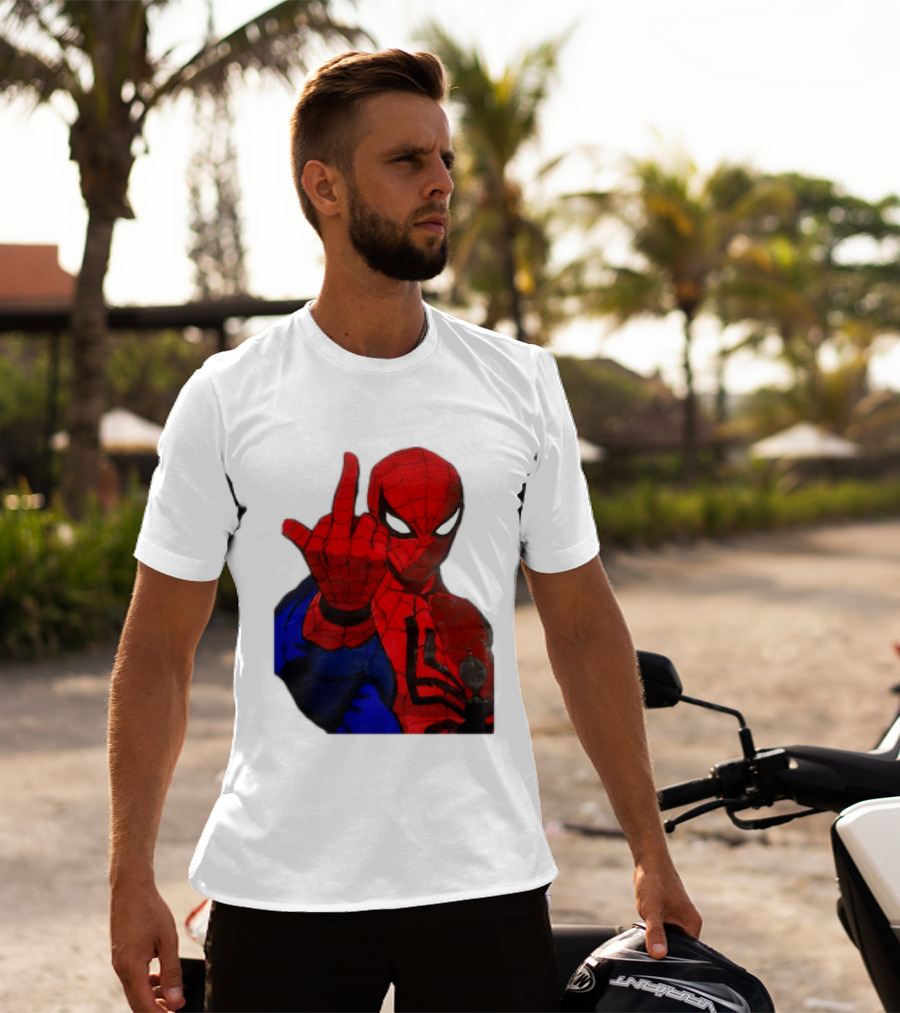 Spider Man Middle Finger Gesture Iconic Superhero Attitude T-Shirt