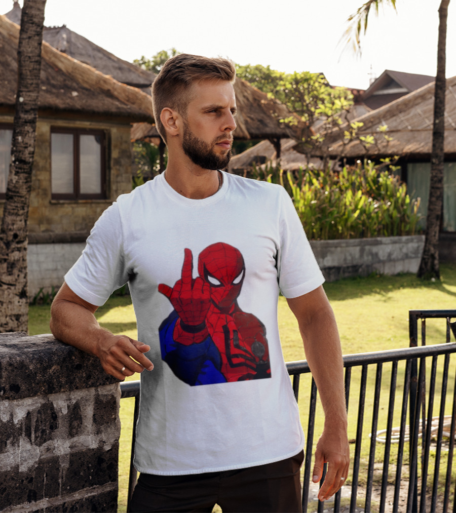 Spider Man Middle Finger Gesture Iconic Superhero Attitude T-Shirt