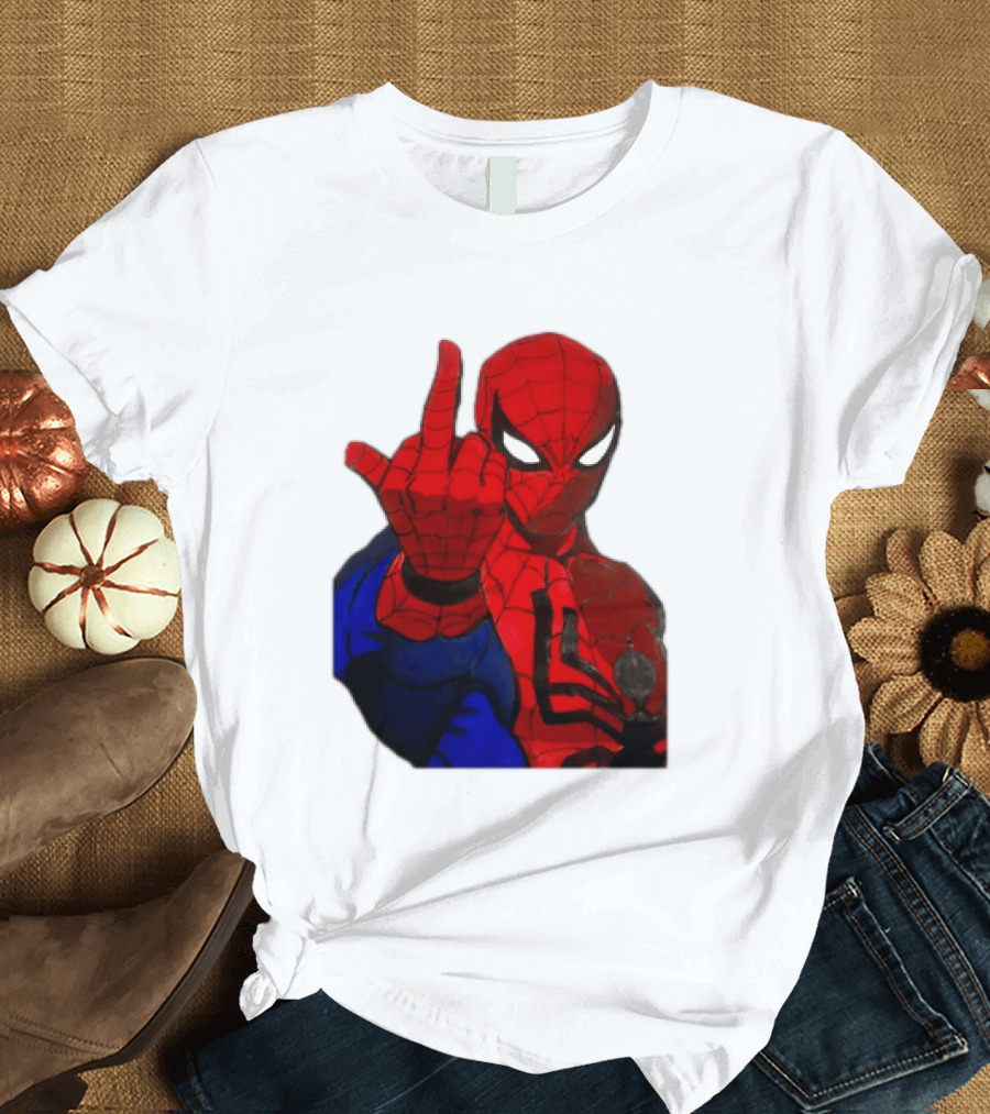 Spider Man Middle Finger Gesture Iconic Superhero Attitude T-Shirt