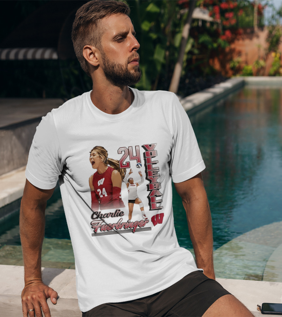 Wisconsin Badgers Charlie Fuerbringer Volleyball Number 24 T-Shirt