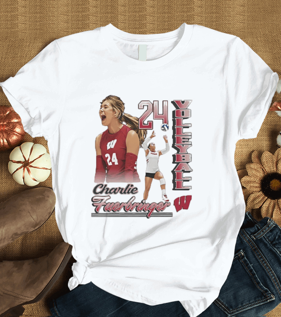 Wisconsin Badgers Charlie Fuerbringer Volleyball Number 24 T-Shirt