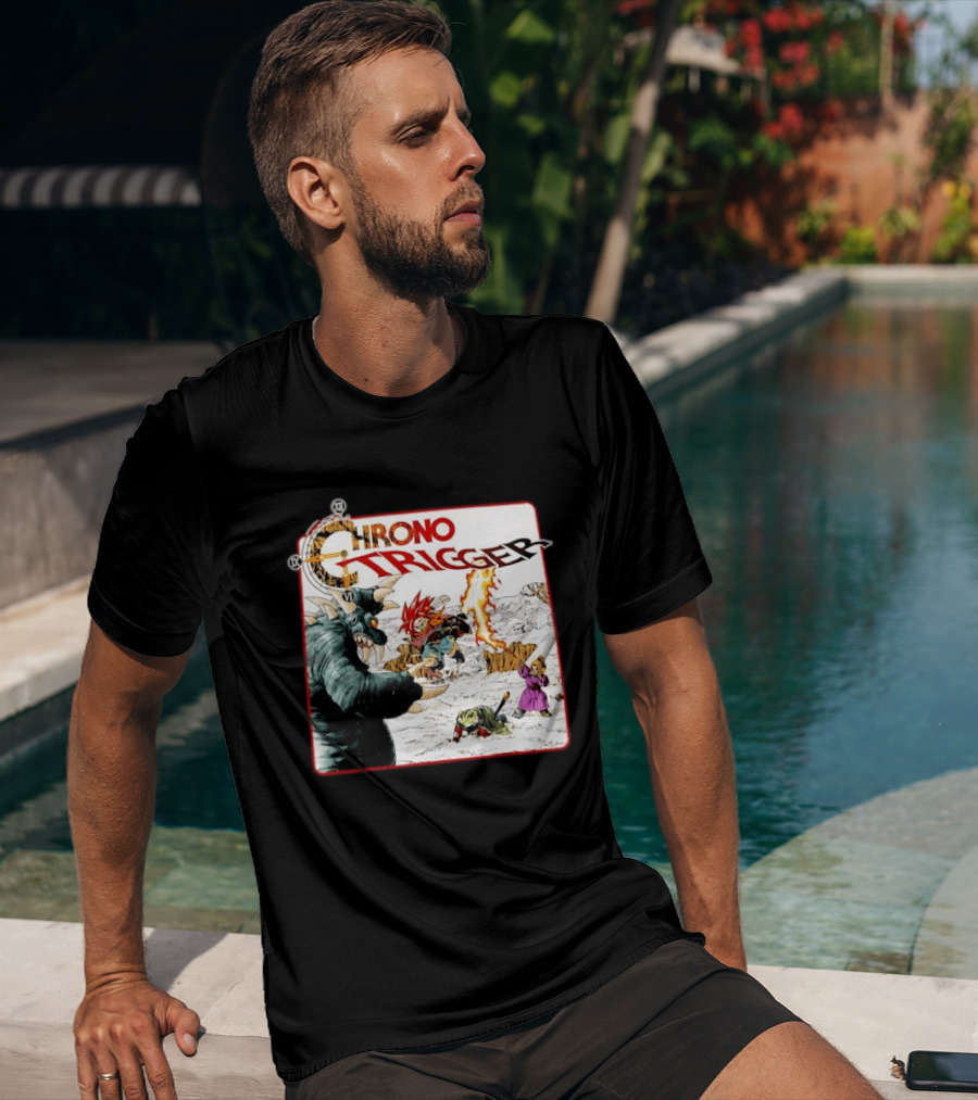 Chrono Trigger Iconic Gaming Adventure Characters And Battle Scene T-Shirt
