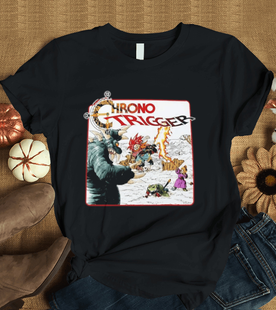 Chrono Trigger Iconic Gaming Adventure Characters And Battle Scene T-Shirt