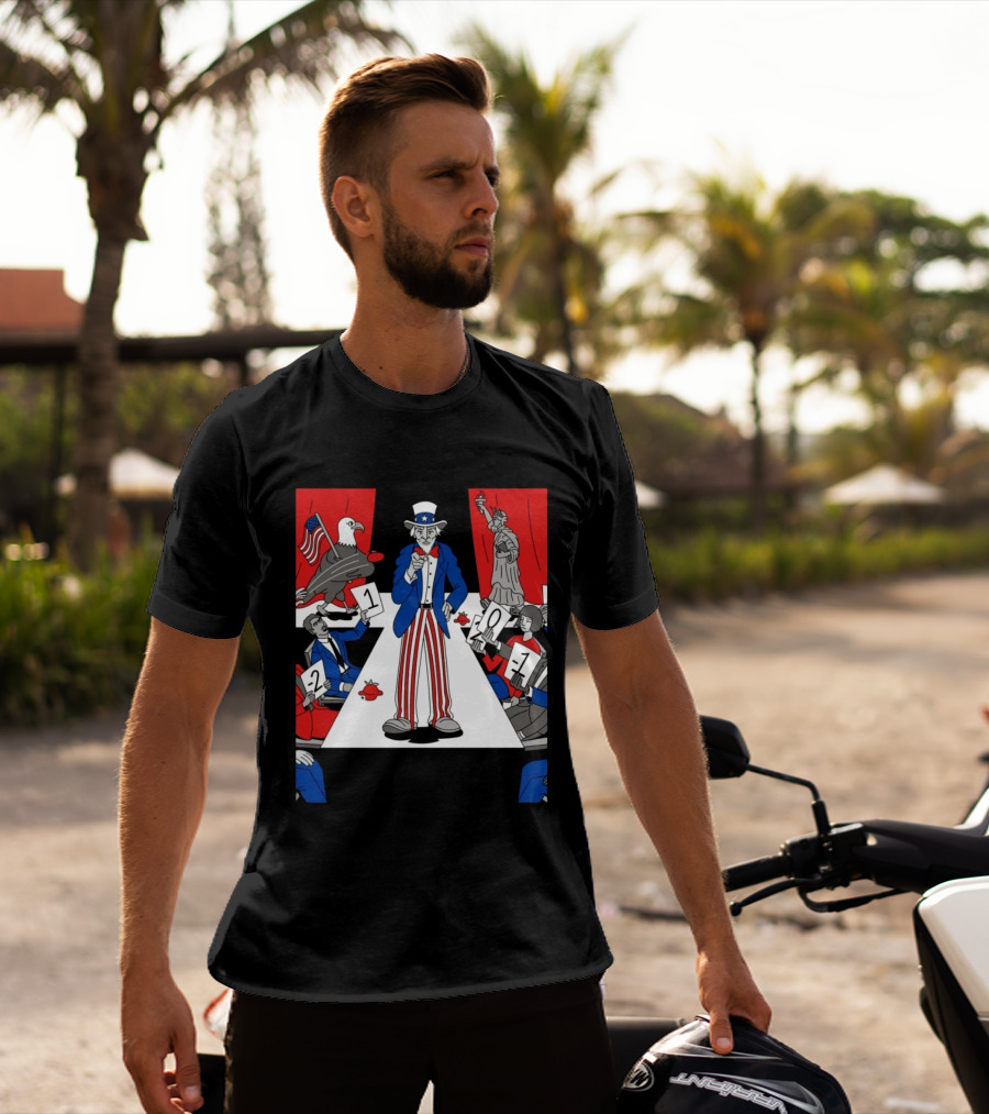 Uncle Sam Patriotic Symbol With Statue Of Liberty And American Eagle Political Commentary T-Shirt
