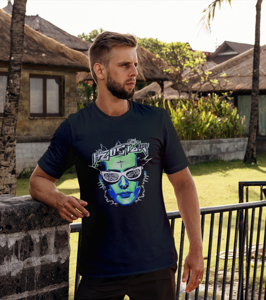 Heustar Face Futuristic Cyberpunk Digital Neon Aesthetic T-Shirt