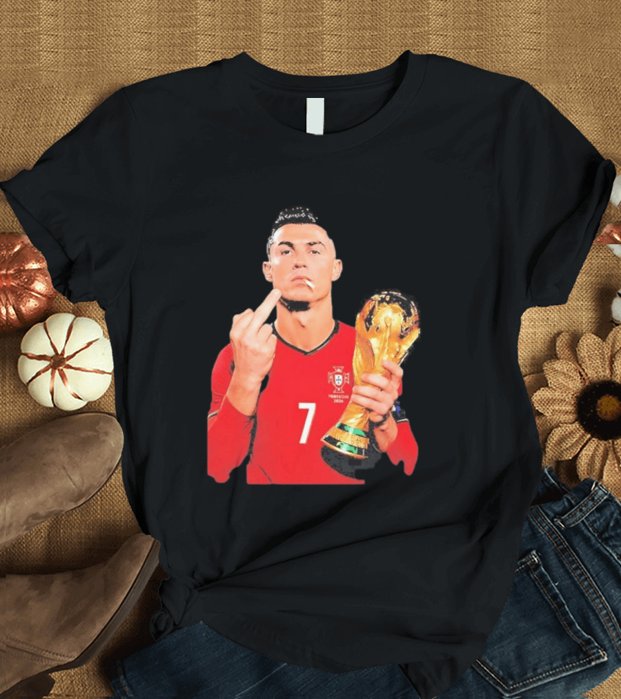 Cristiano Ronaldo Portugal 7 Middle Finger World Cup Trophy T-Shirt
