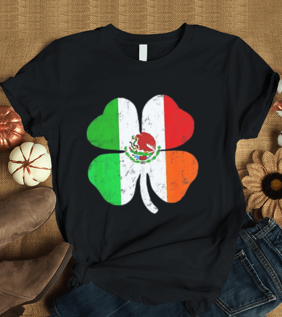 Mexican Irish Shamrock Flag St Patrick's Mexico Ireland Unity T-Shirt