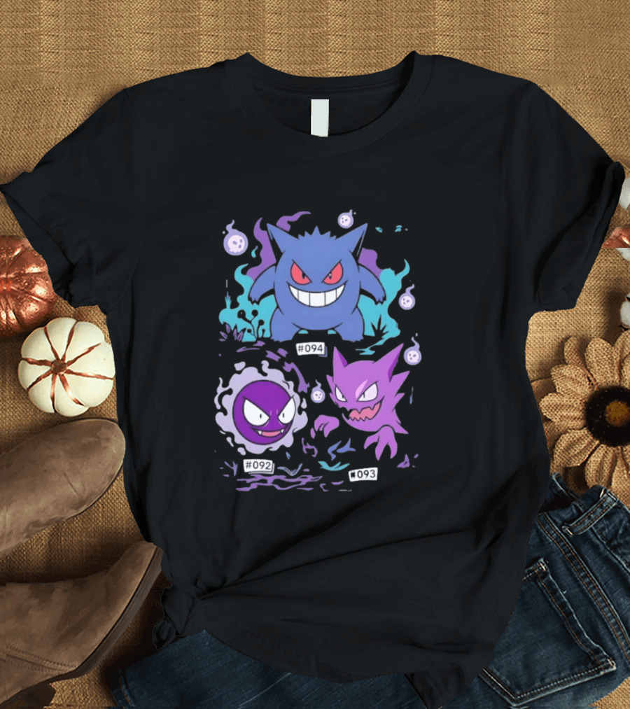 Gengar Haunter Gastly Pokemon Evolution Line 094 092 093 T-Shirt