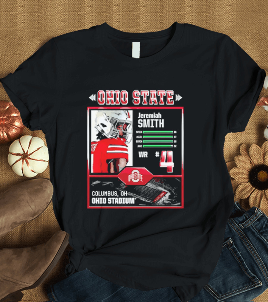 Ohio State Buckeyes Jeremiah Smith Columbus Football Ohio Stadium Number 4 T-Shirt
