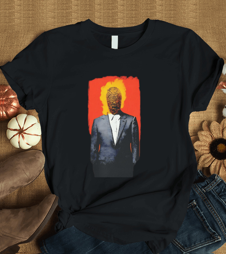 Ignition Man In Tuxedo With Fiery Head On Bold Red T-Shirt