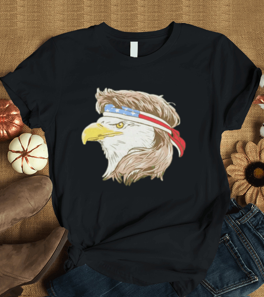 Bald Eagle With American Flag Bandana And Patriotic Hair T-Shirt