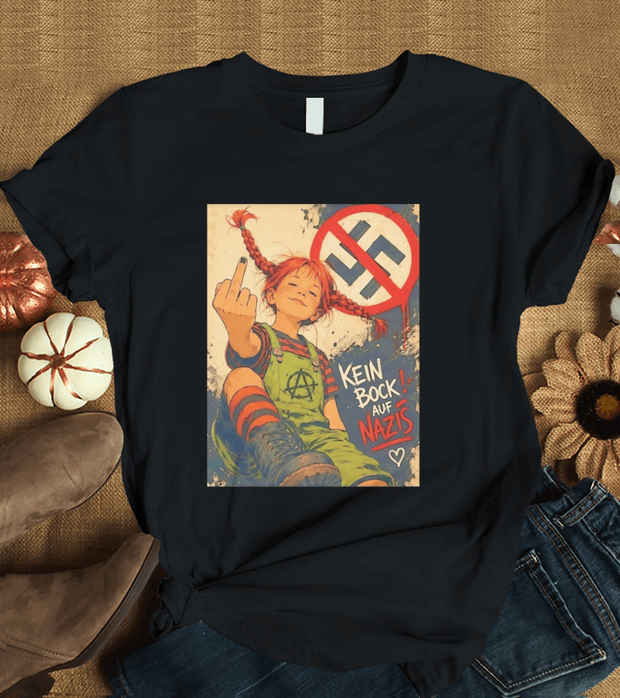 Pippi Longstocking Kein Bock Auf Nazis Middle Finger Anti Nazi Sign Anarchy T-Shirt