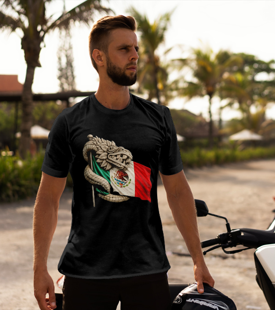 Quetzalcoatl Feathered Serpent Mexico Flag T-Shirt