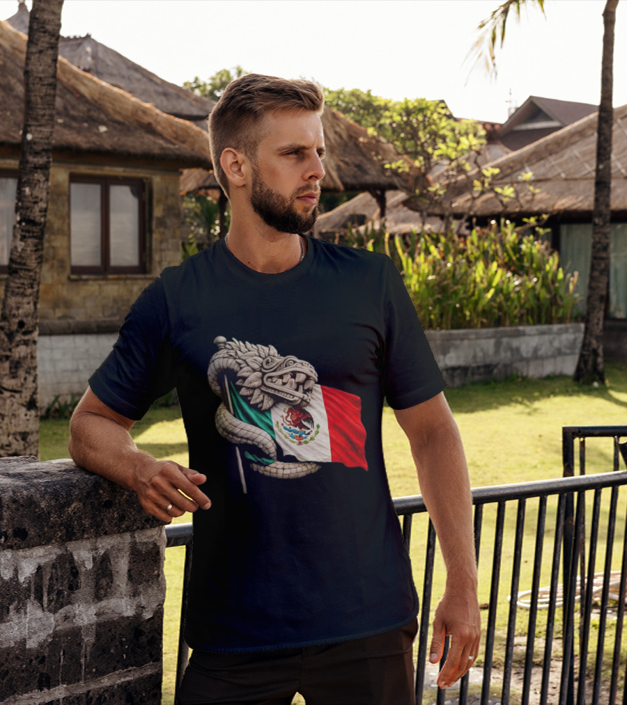 Quetzalcoatl Feathered Serpent Mexico Flag T-Shirt