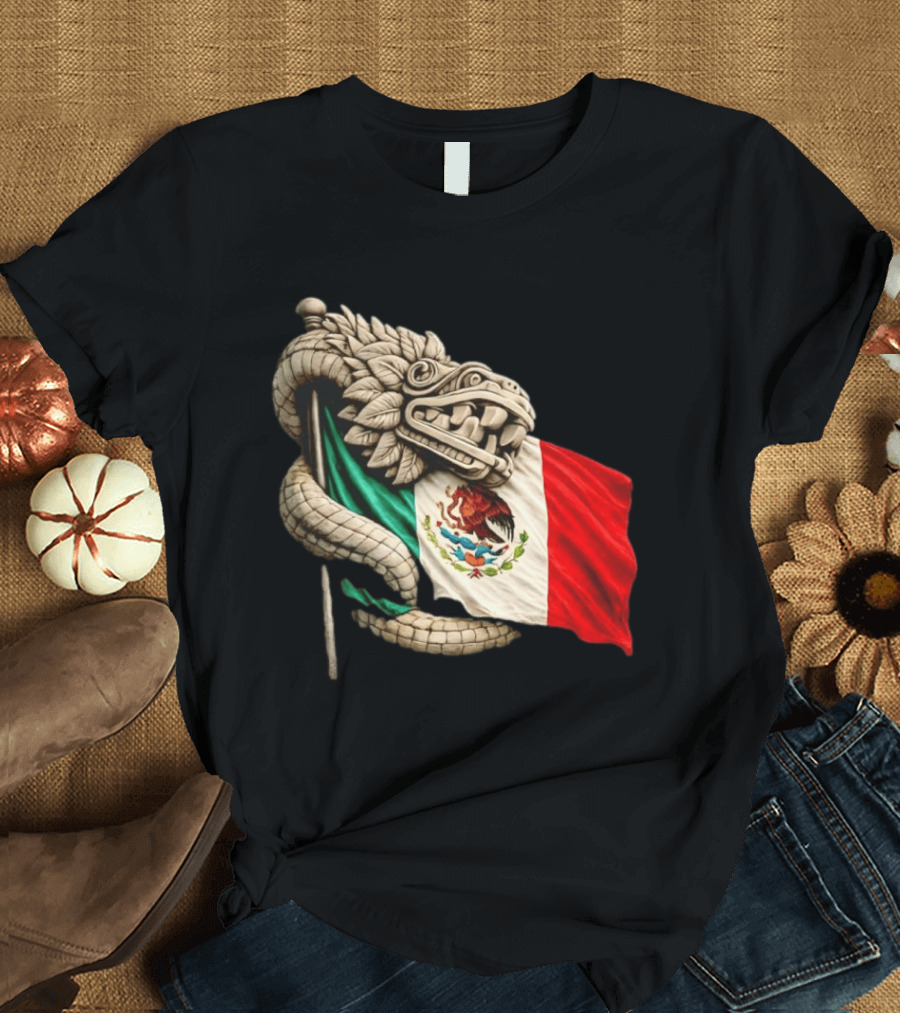 Quetzalcoatl Feathered Serpent Mexico Flag T-Shirt