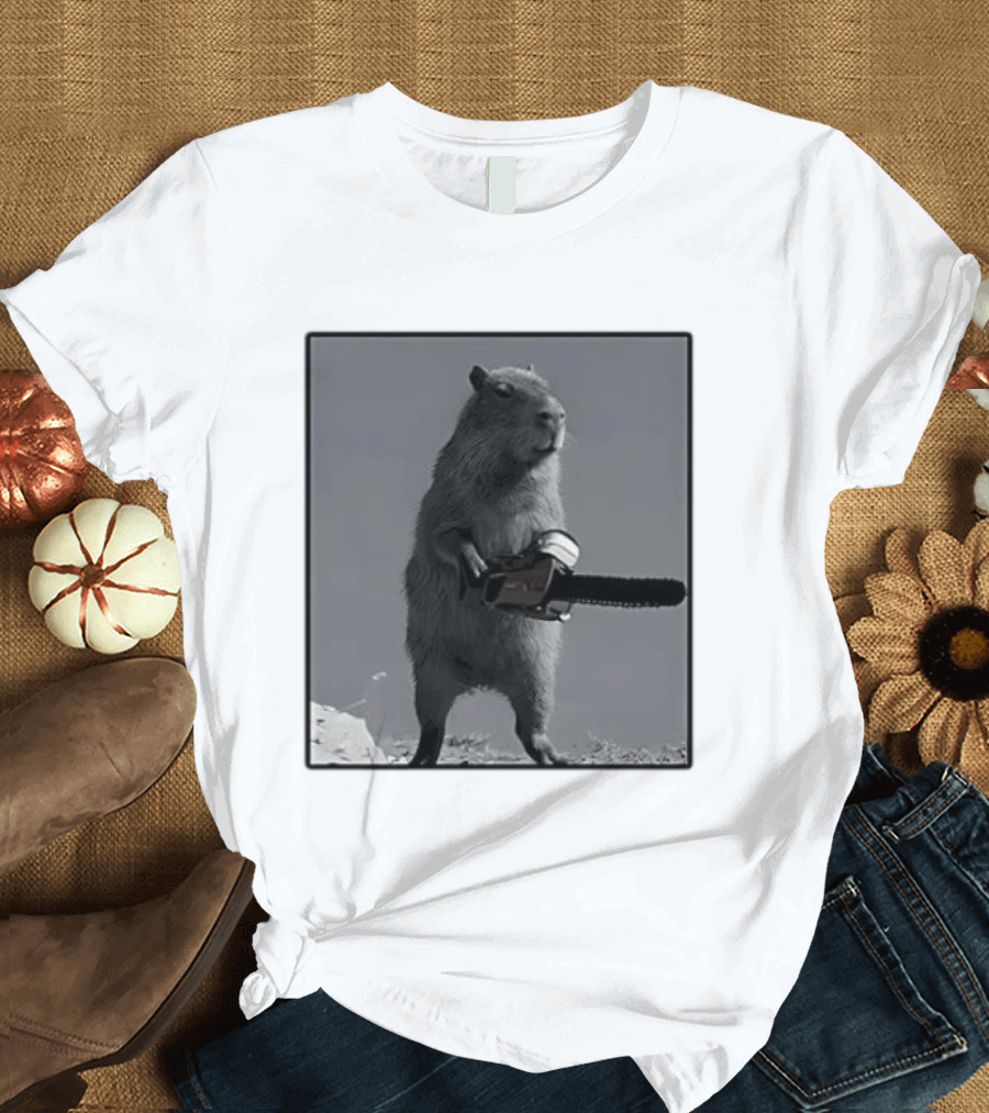 Capybara With Chainsaw Descent Into Madness Signs T-Shirt