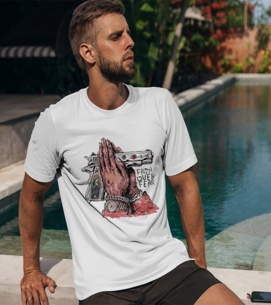Our Lady Of Guadalupe Praying Hands Gun Faith Over Fear T-Shirt