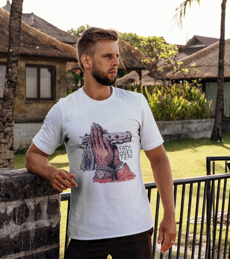 Our Lady Of Guadalupe Praying Hands Gun Faith Over Fear T-Shirt