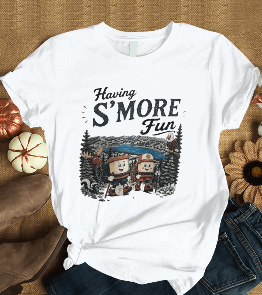 Having S'More Fun Camping Hiking At Bear Lake With Wildlife And Nature Scene T-Shirt
