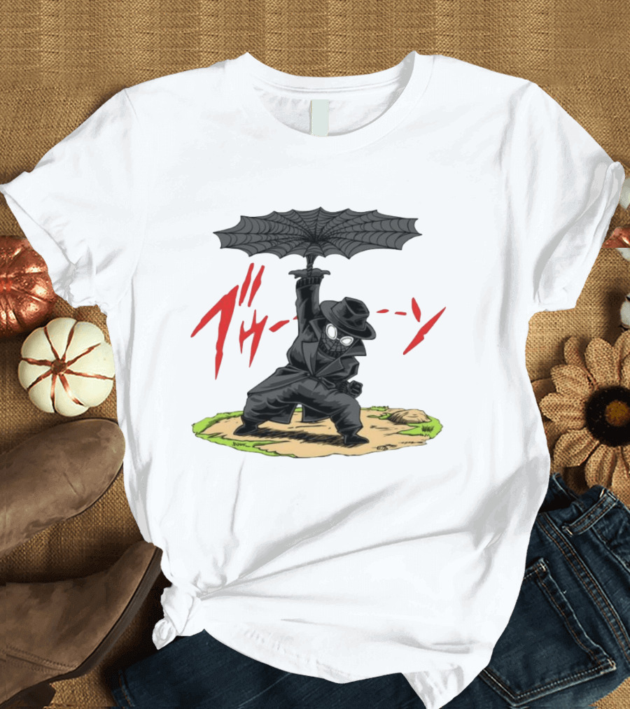 Spider Man Noir Marvel Comics Japanese Text Umbrella Scene T-Shirt