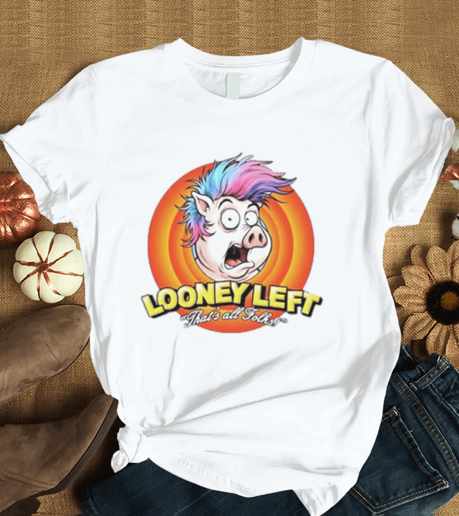 Looney Left That's All Folks Pig Psychedelic Hair Burst T-Shirt