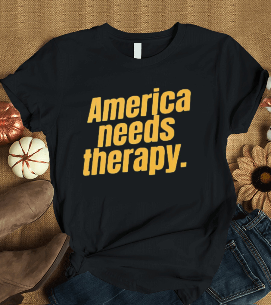 America Needs Therapy Brown Bold Yellow T-Shirt