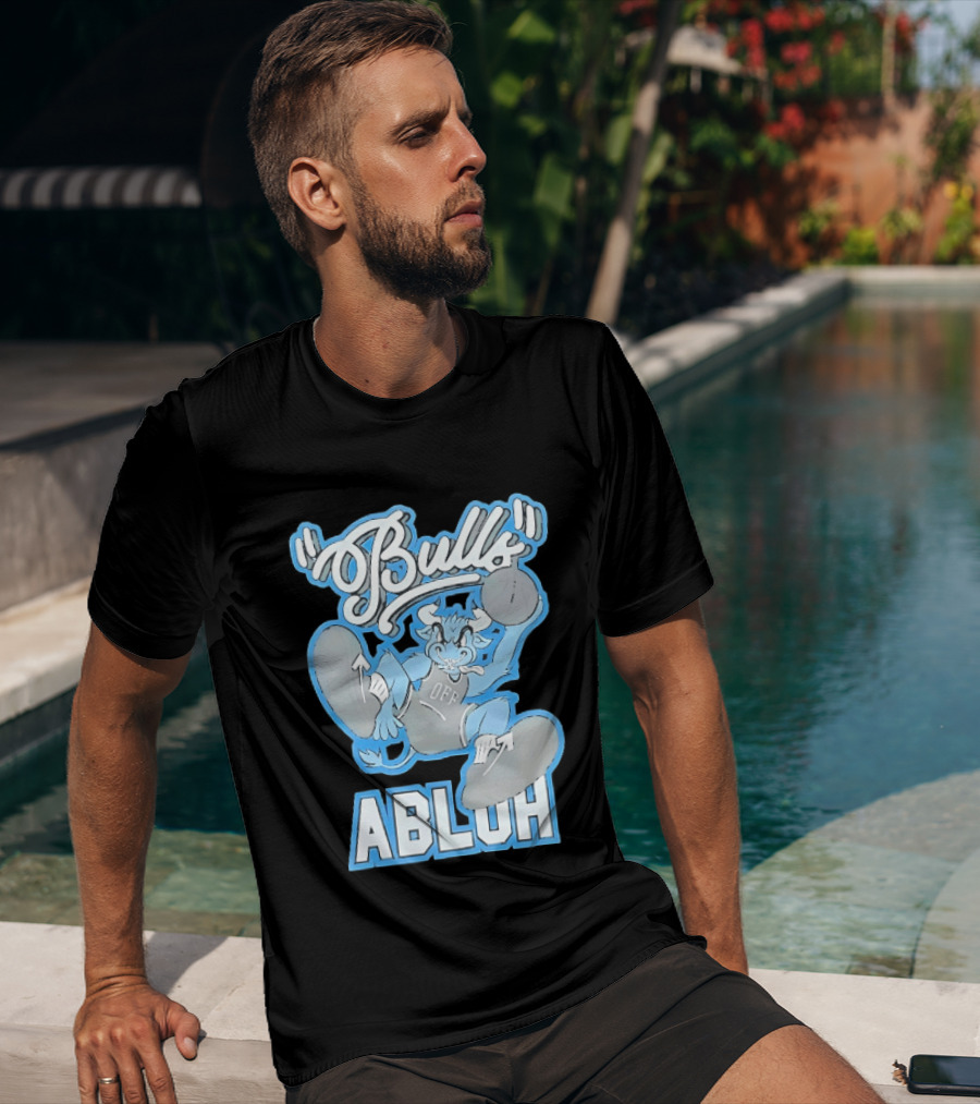 Bulls Abluh Off Blue Cartoon Basketball Character Jumping T-Shirt
