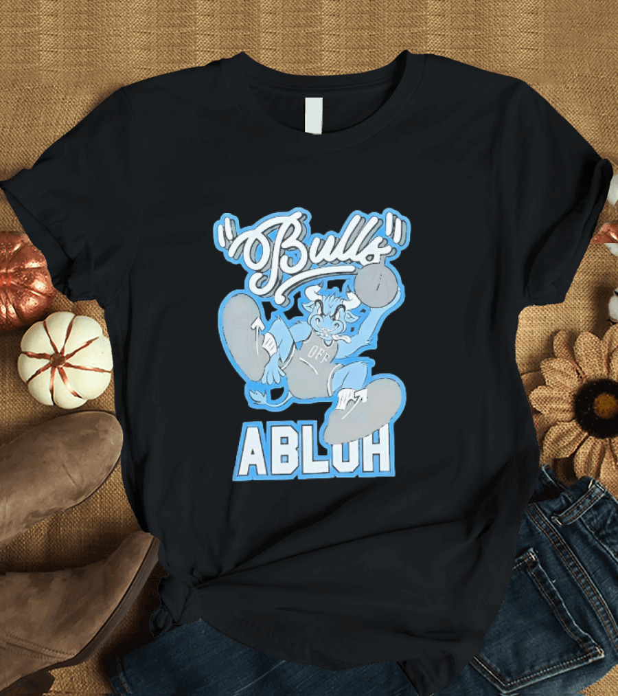 Bulls Abluh Off Blue Cartoon Basketball Character Jumping T-Shirt
