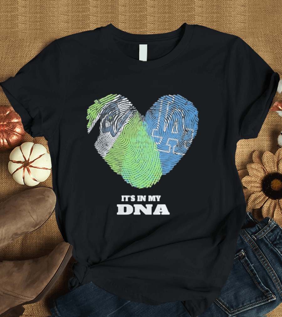 It's In My DNA Seattle Seahawks Los Angeles Dodgers Fingerprint T-Shirt
