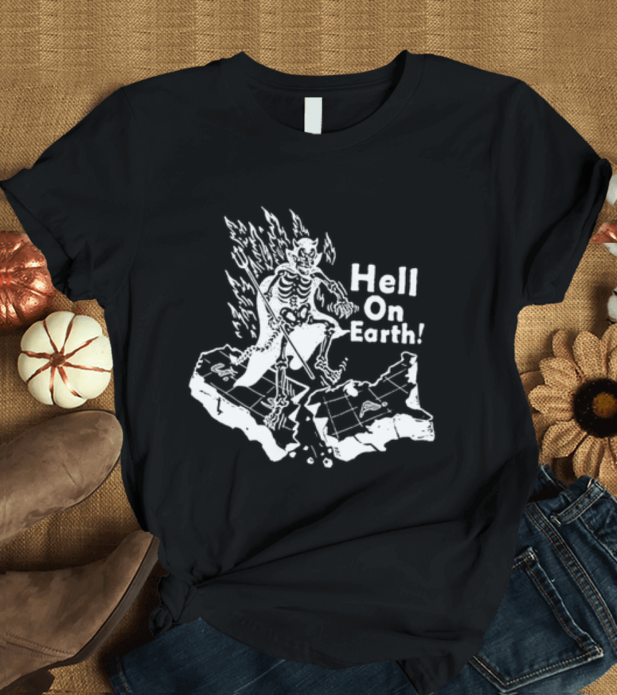 Hell On Earth Skeleton Devil In Flames With Trident T-Shirt