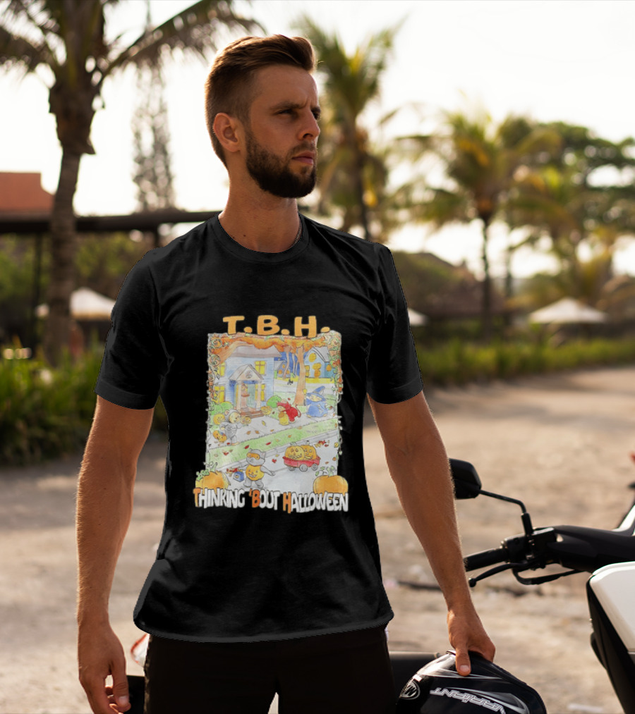 TBH Thinking 'Bout Halloween Animal Trick Or Treaters Fall Street Scene T-Shirt