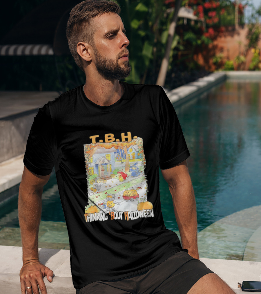 TBH Thinking 'Bout Halloween Animal Trick Or Treaters Fall Street Scene T-Shirt