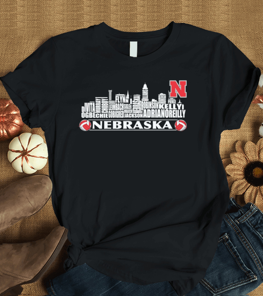 Nebraska Volleyball Player Roster Skyline N Huskers T-Shirt
