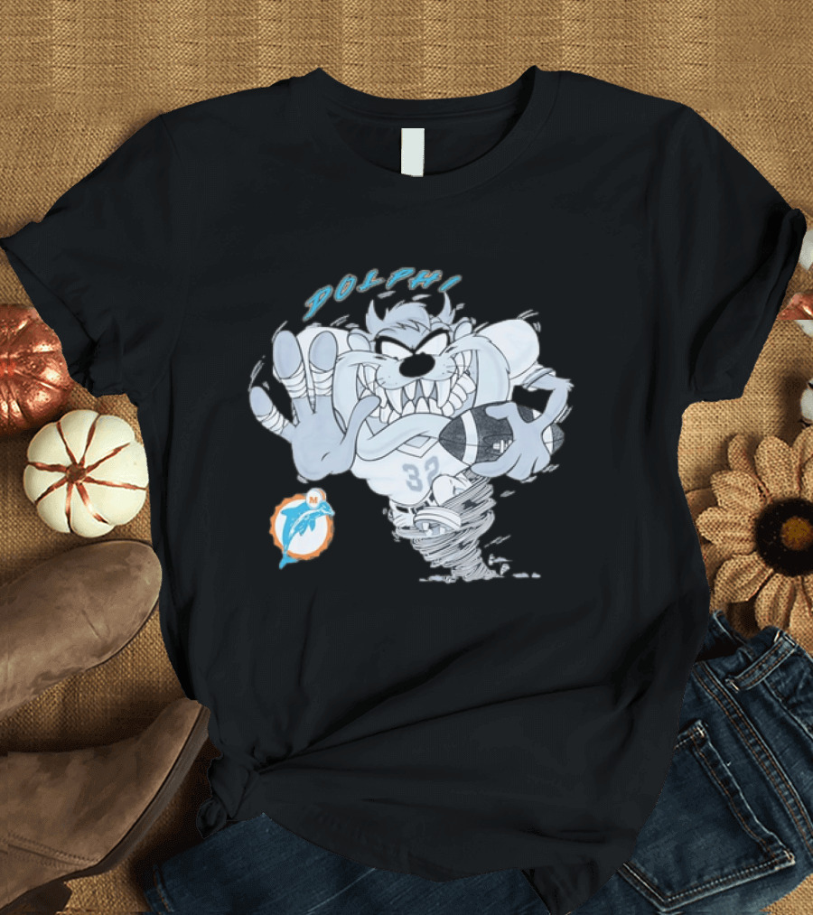 Taz Playing Football Miami Dolphins Whirlwind Sports Fan Gear T-Shirt