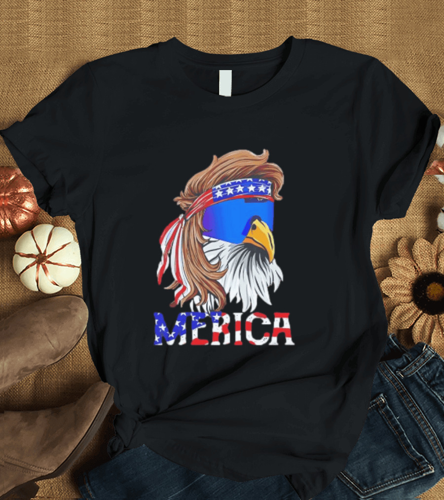 Patriotic Merica Bald Eagle Mullet Sunglasses USA Flag T-Shirt