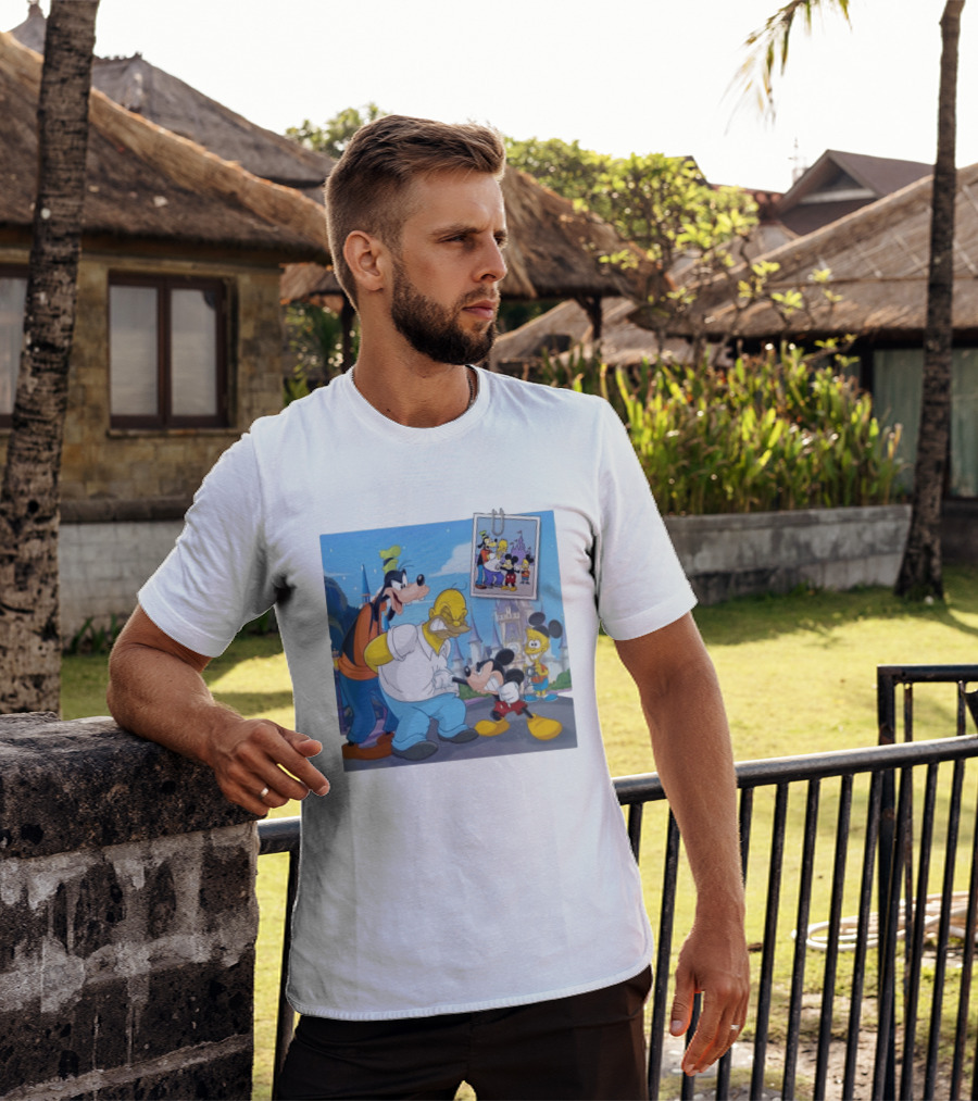 Disney World Homer With Mickey Goofy Bart Mashup By Richietoons T-Shirt