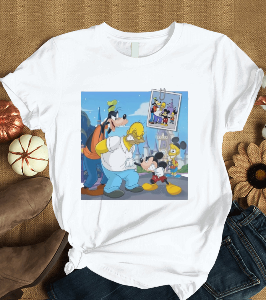 Disney World Homer With Mickey Goofy Bart Mashup By Richietoons T-Shirt