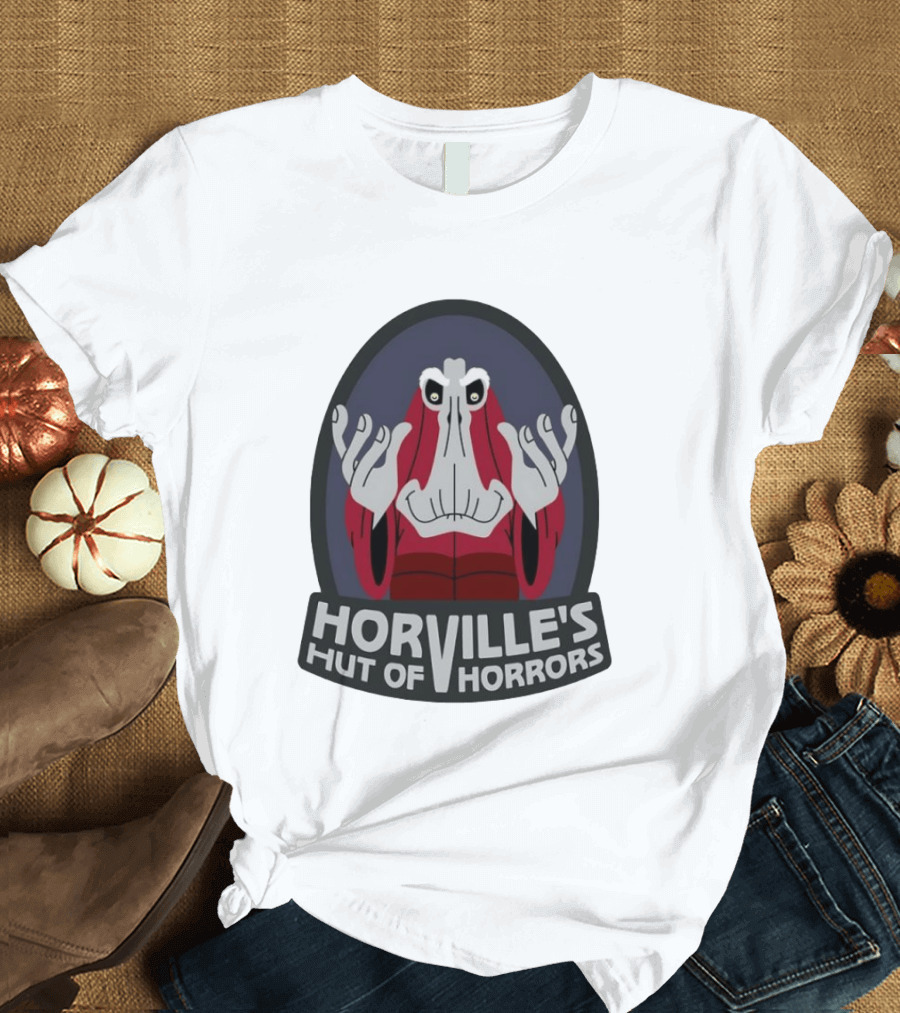 Horville's Hut Of Horrors Angry Red Clad Monster With Creepy Hands T-Shirt